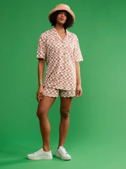 Roxy T-Shirts & Tops*Aloha Sunset Check - Overhemd Met Korte Mouwen Voor Dames Snow White Sol Power