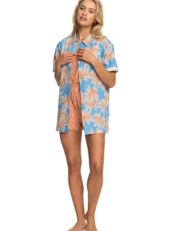 Roxy T-Shirts & Tops*Another Sun - Hawaiaans Overhemd Met Korte Mouw Voor Dames Azure Blue Palm Island