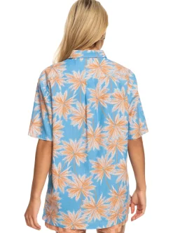 Roxy T-Shirts & Tops*Another Sun - Hawaiaans Overhemd Met Korte Mouw Voor Dames Azure Blue Palm Island