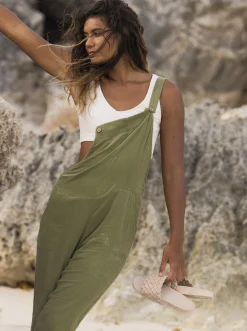 Roxy Jurken*Beachside Love - Enkellange Jumpsuit Met Bandjes Voor Dames Loden Green