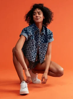 Roxy T-Shirts & Tops*Blue Wave Club Printed - Denim Overhemd Met Korte Mouw Voor Dames Mood Indigo Sol Power