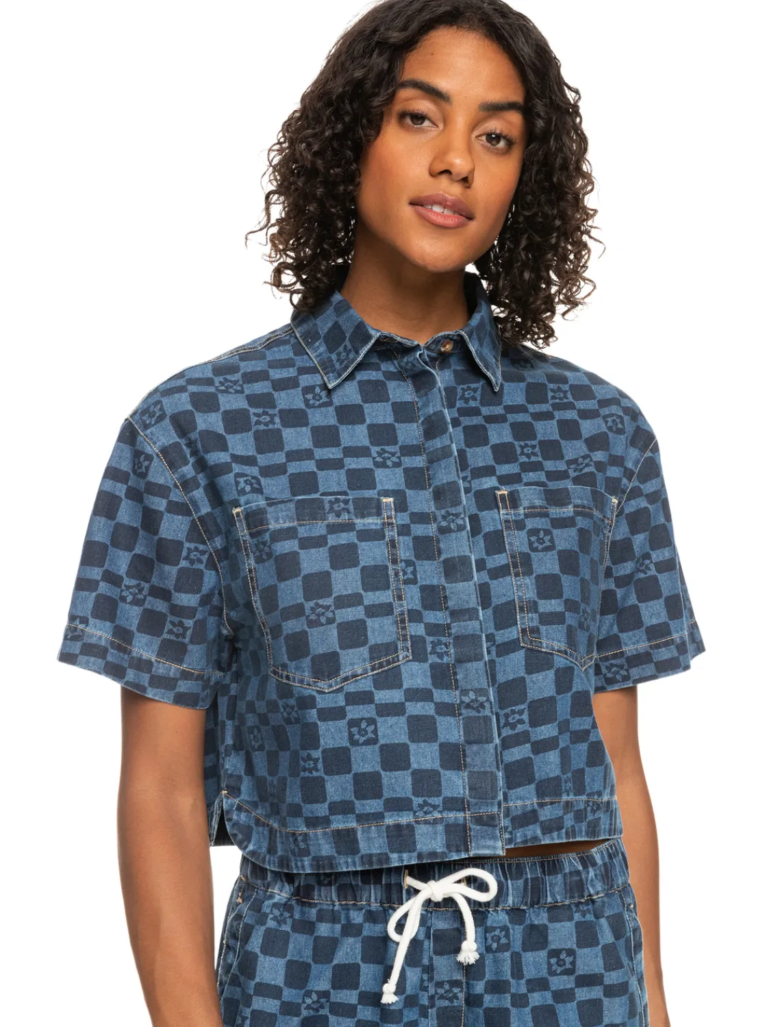 Roxy T-Shirts & Tops*Blue Wave Club Printed - Denim Overhemd Met Korte Mouw Voor Dames Mood Indigo Sol Power