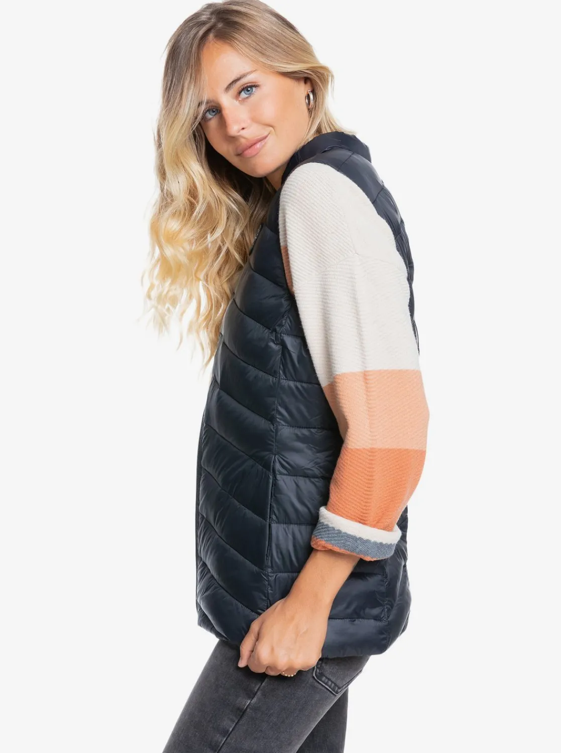 Roxy Jasjes & Jassen*Coast Road - Waterbestendige Lichte Opvouwbare Gevoerde Top Voor Dames Anthracite