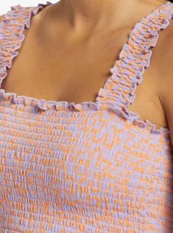 Roxy Jurken*Hanging 10 - Jurk Met Smokwerk En Blote Schouders Voor Dames Mock Orange Hawaiianheat