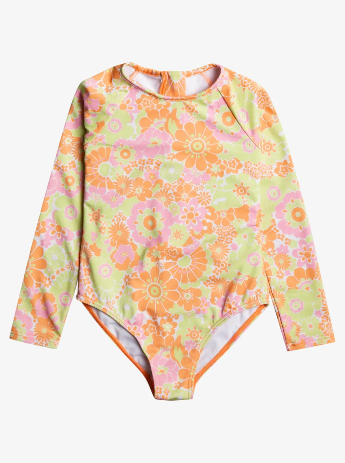 Roxy Surf*Happiness Feeling - Long Sleeve One-Piece Rashguard For Girls 2-7 Mock Orange Piece Of Paradise