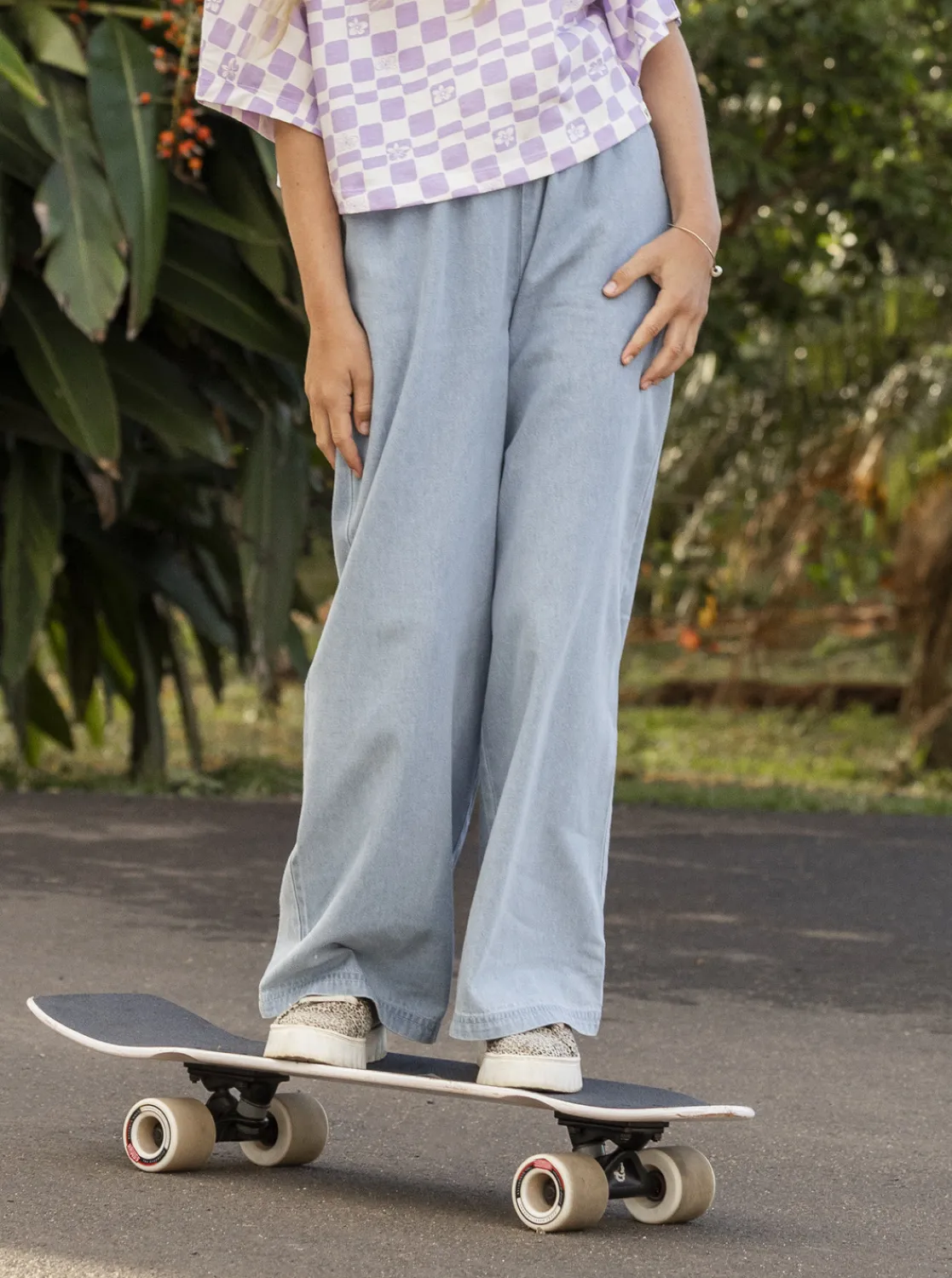 Roxy Jeans & Broeken*Here Comes The Weekend - Lichte Denim Palazzo Broek Voor Meisjes 4-16 Light Blue