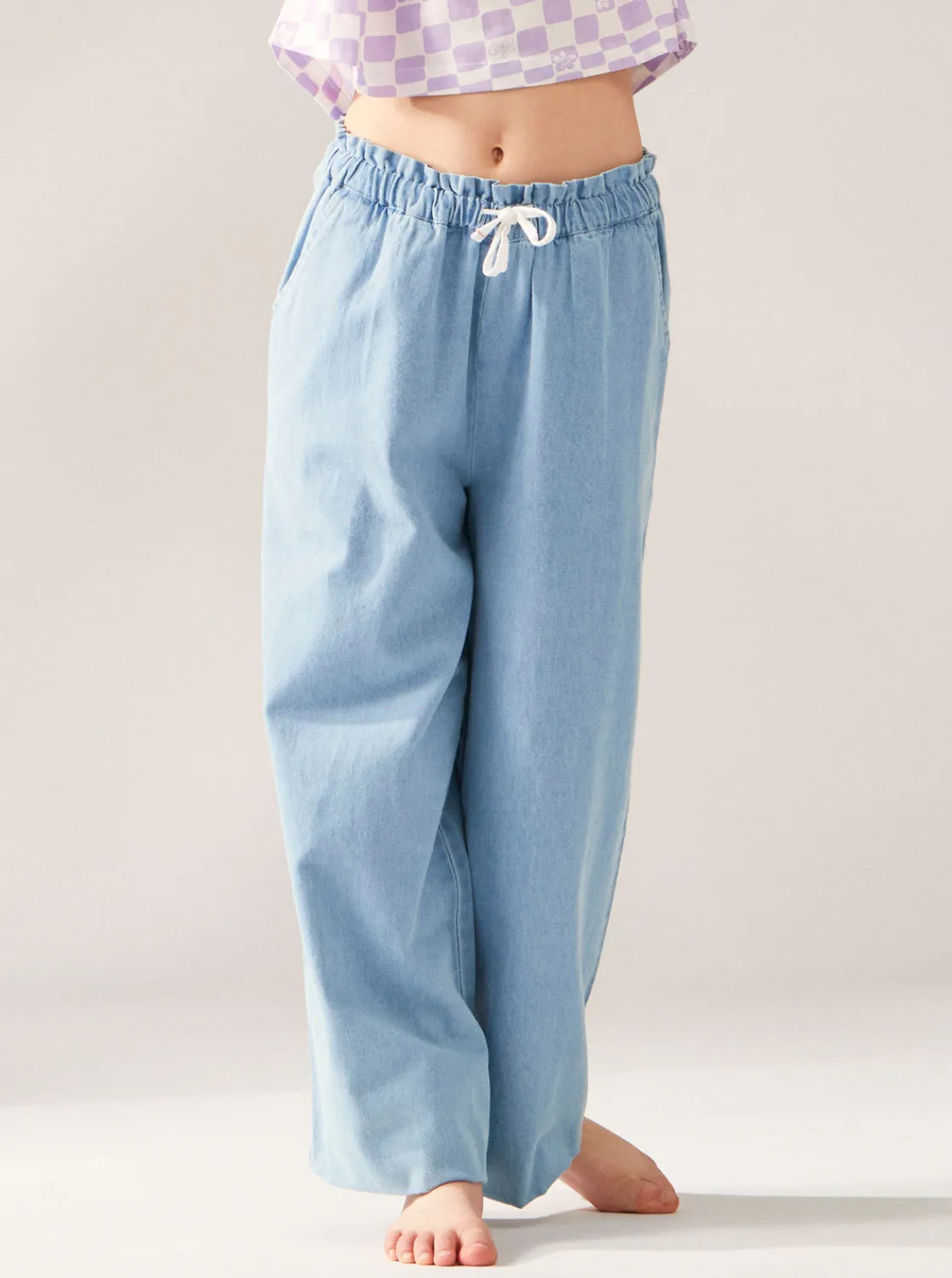 Roxy Jeans & Broeken*Here Comes The Weekend - Lichte Denim Palazzo Broek Voor Meisjes 4-16 Light Blue
