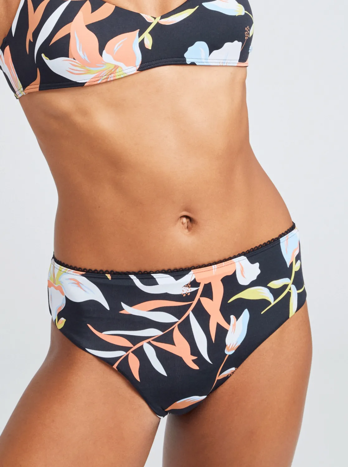Roxy Bikini Bottoms*Hibiscus Wave - Bikinibroekje Met Medium Taille Voor Dames Anthracite Hibiscus Wave Swim