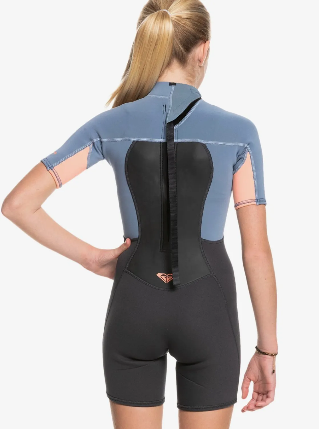 Roxy Surf*2/2Mm Prologue - Springsuit Met Korte Mouwen En Achterrits Voor Meisjes 8-16 Cloud Blk/Powderdgrey/Sunglow