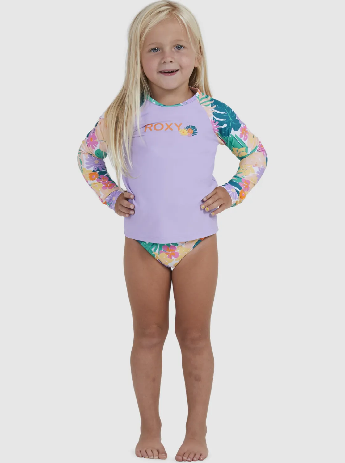 Roxy Surf*Paradisiac Island - Rash Vest Met Lange Mouw Voor Meisjes 2-7 Mint Tropical Trails