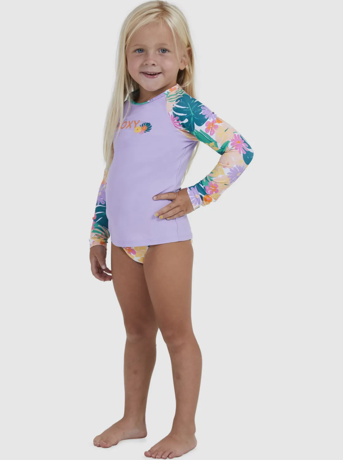Roxy Surf*Paradisiac Island - Rash Vest Met Lange Mouw Voor Meisjes 2-7 Mint Tropical Trails