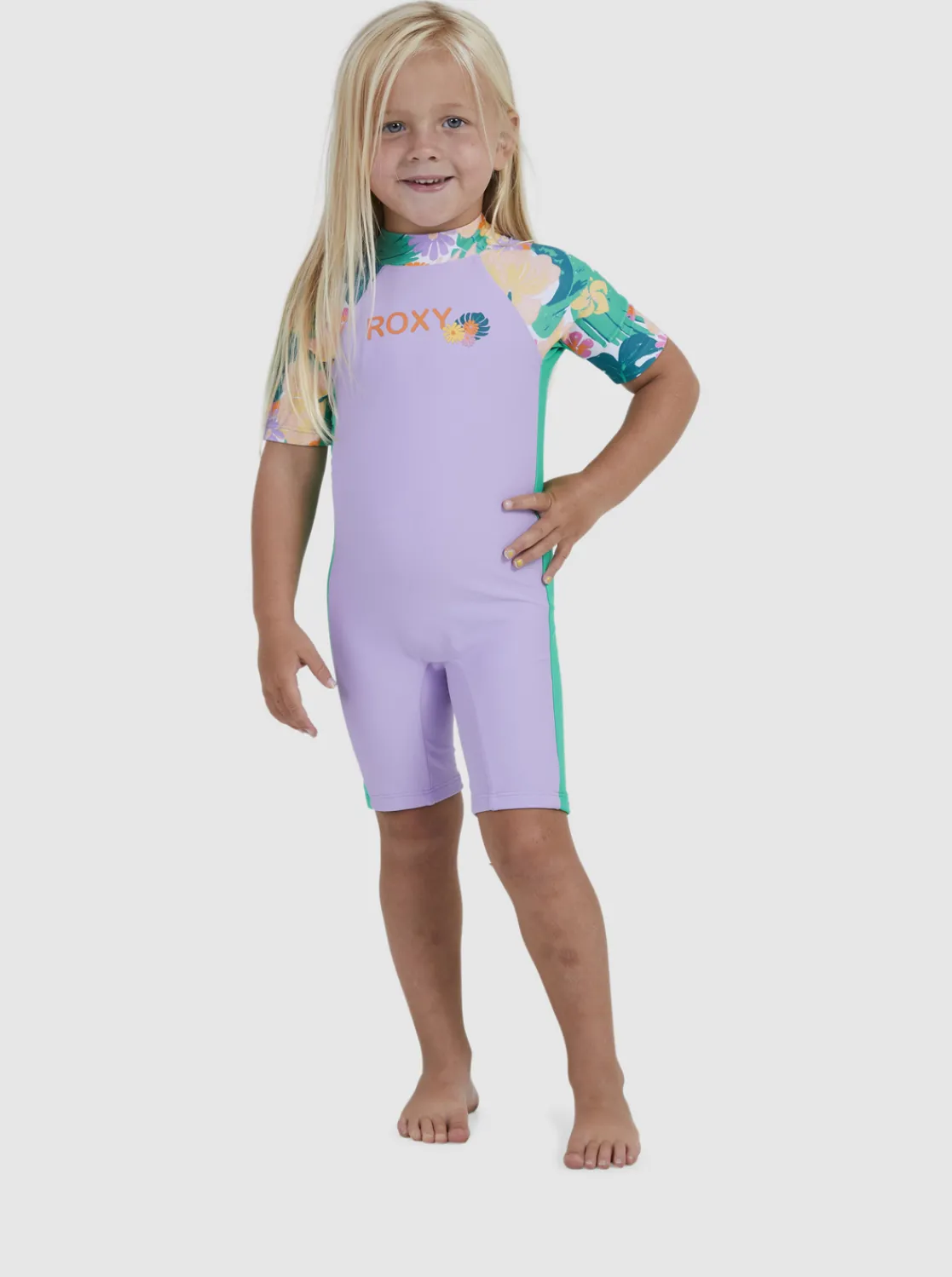Roxy Surf*Paradisiac Island - Rashguard Met Driekwartmouwen En Rits Voor Meisjes 2-7 Mint Tropical Trails