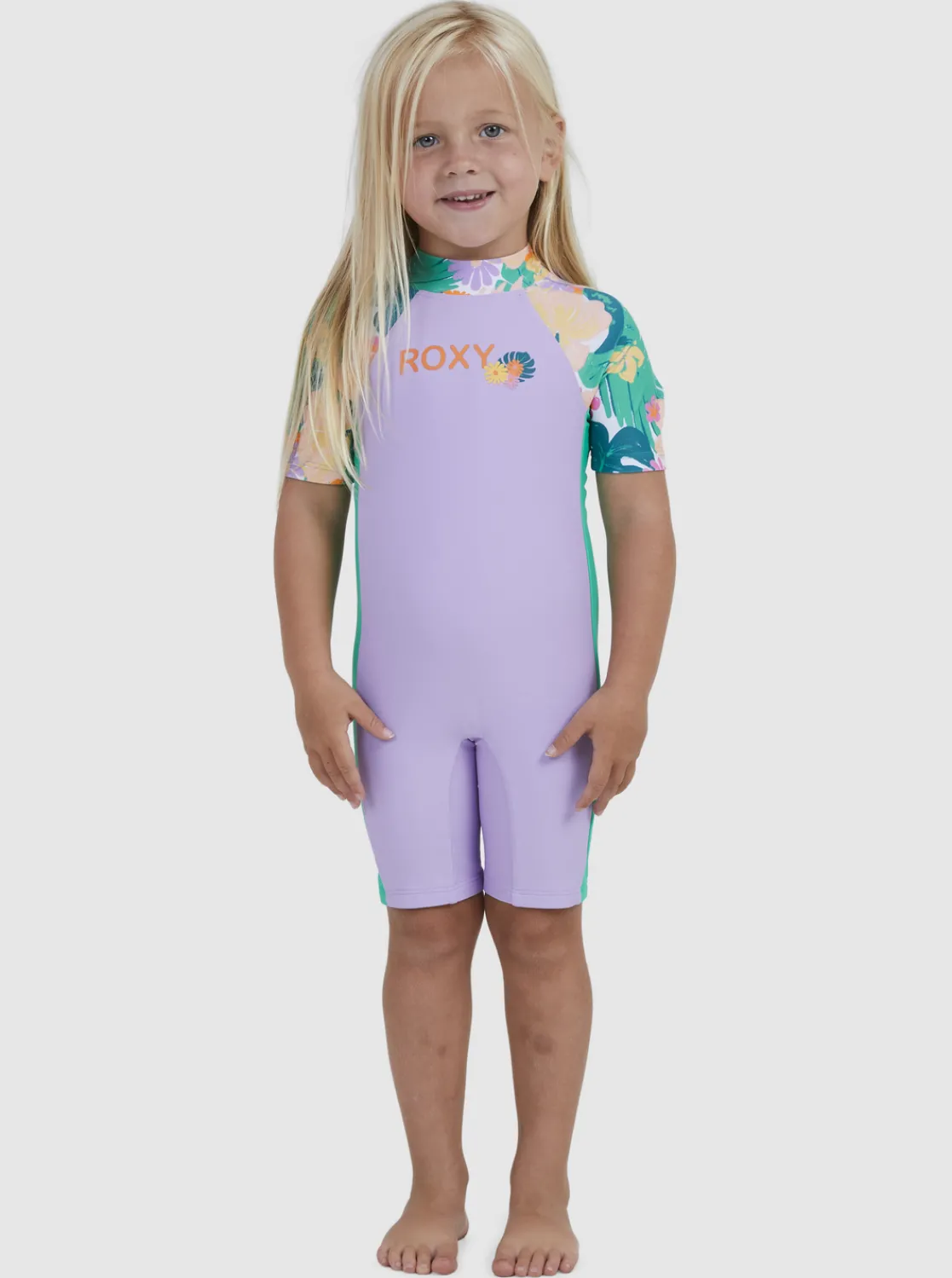 Roxy Surf*Paradisiac Island - Rashguard Met Driekwartmouwen En Rits Voor Meisjes 2-7 Mint Tropical Trails