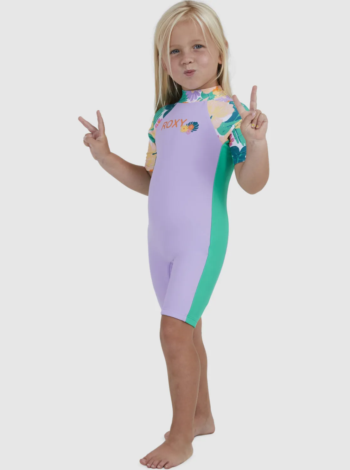 Roxy Surf*Paradisiac Island - Rashguard Met Driekwartmouwen En Rits Voor Meisjes 2-7 Mint Tropical Trails