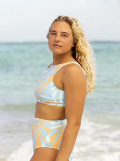 Roxy Bikini Tops* Pro The Pop Up - Crop Bikini Top Voor Dames Blue Surf All Palmed Out