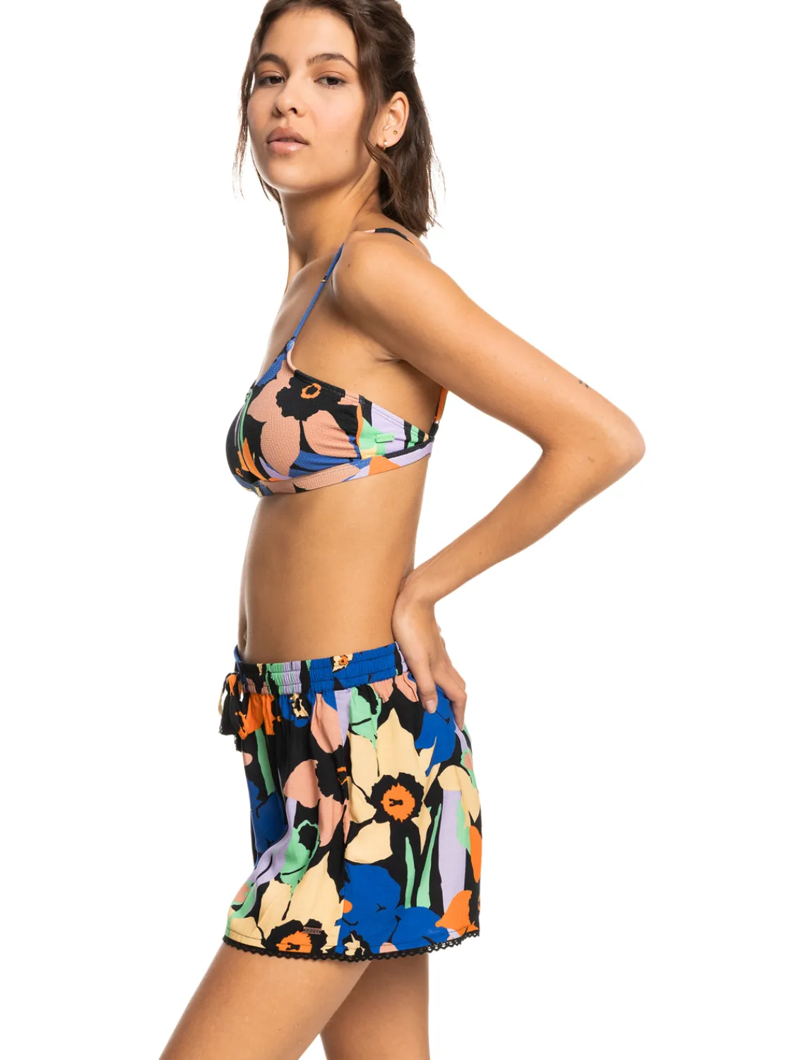 Roxy Badkleding*Salty Tan - Short Voor Dames Anthracite Flower Jammin