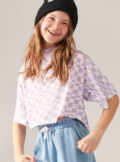 Roxy T-Shirts & Blouses*Set The Mood - Boxy T-Shirt Voor Meisjes 10-16 Purple Rose Flower Box