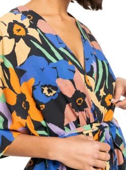 Roxy Badkleding*Sunny Moments - Bedekkende Kimono Voor Dames Anthracite Flower Jammin