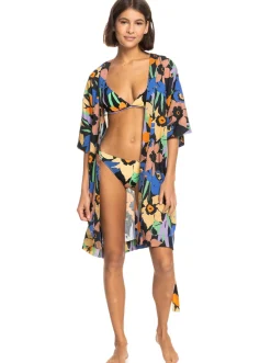 Roxy Badkleding*Sunny Moments - Bedekkende Kimono Voor Dames Anthracite Flower Jammin