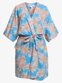 Roxy Badkleding*Sunny Moments - Bedekkende Kimono Voor Dames Azure Blue Palm Island