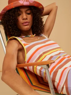 Roxy Jurken*Surf.Kind.Kate. - Rib Knit Dress For Women Vermillon Sun Struck Stripe