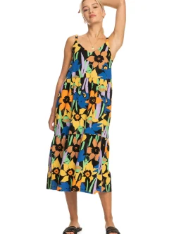 Roxy Jurken*Waiting Line Printed - Halflange Jurk Voor Dames Anthracite Flower Jammin
