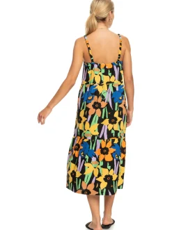 Roxy Jurken*Waiting Line Printed - Halflange Jurk Voor Dames Anthracite Flower Jammin