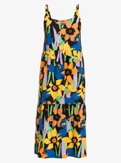 Roxy Jurken*Waiting Line Printed - Halflange Jurk Voor Dames Anthracite Flower Jammin