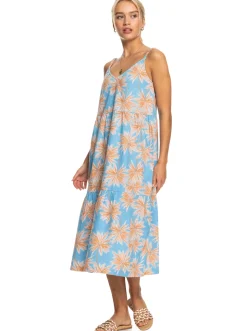 Roxy Jurken*Waiting Line Printed - Halflange Jurk Voor Dames Azure Blue Palm Island