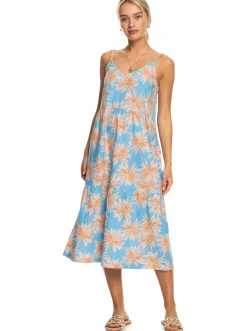 Roxy Jurken*Waiting Line Printed - Halflange Jurk Voor Dames Azure Blue Palm Island