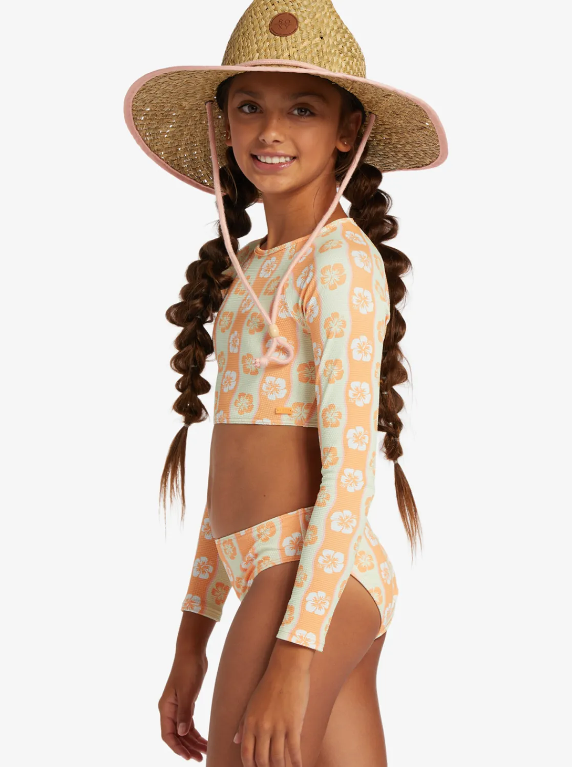 Roxy Surf*Wavy Flower - Cropped Long Sleeve Rashguard Set For Girls 7-16 Ambroisia Wave Babe Big